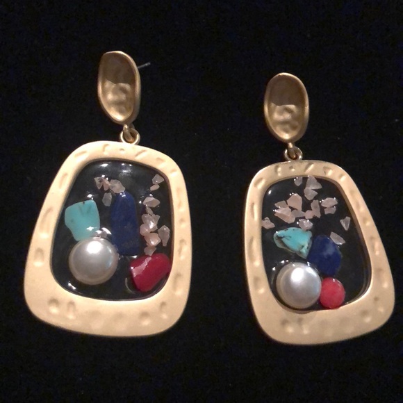 Gold, stones and pearl EARRINGS - Picture 2 of 4